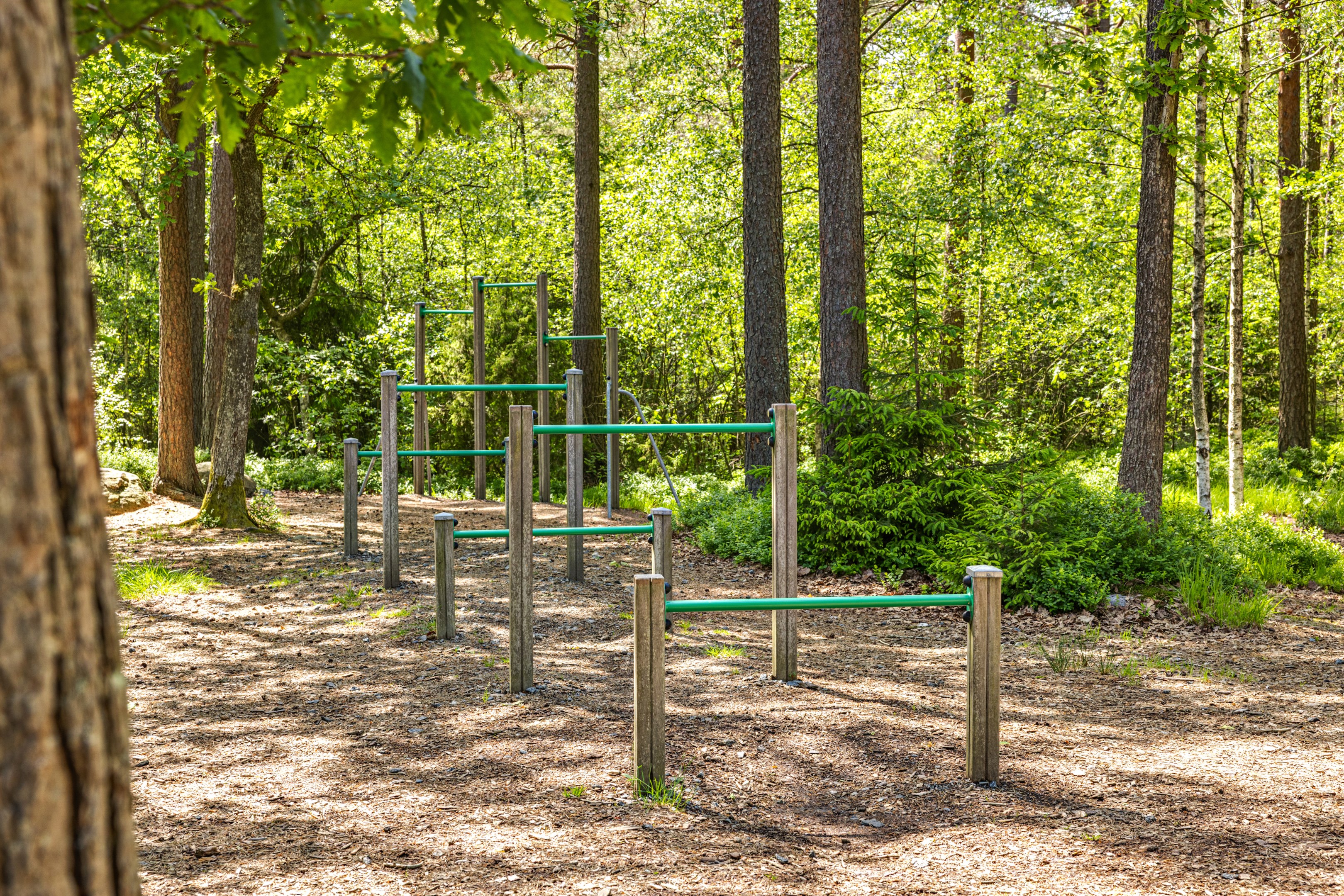 Skogen vid Landehof erbjuder fantastiska utemiljöer med gym, flertalet vindskydd och stigar