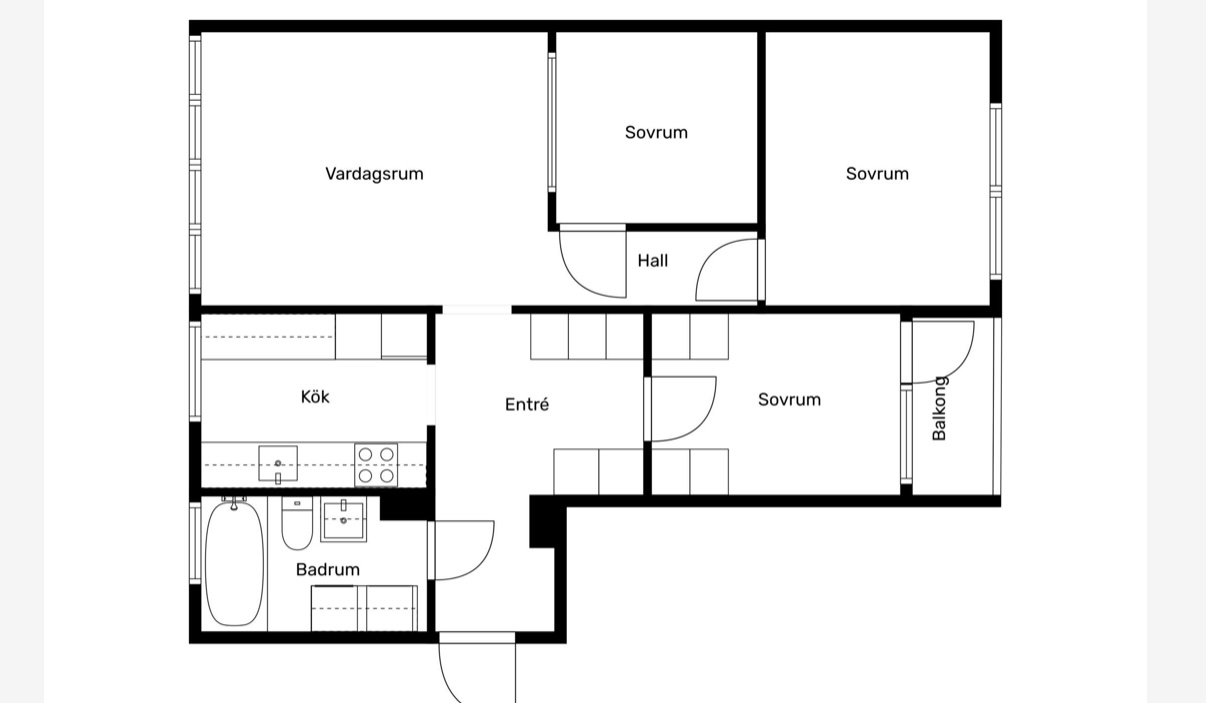 Planlösning från Henriksdalsringen 111, Kommande i Henriksdalsberget, Nacka