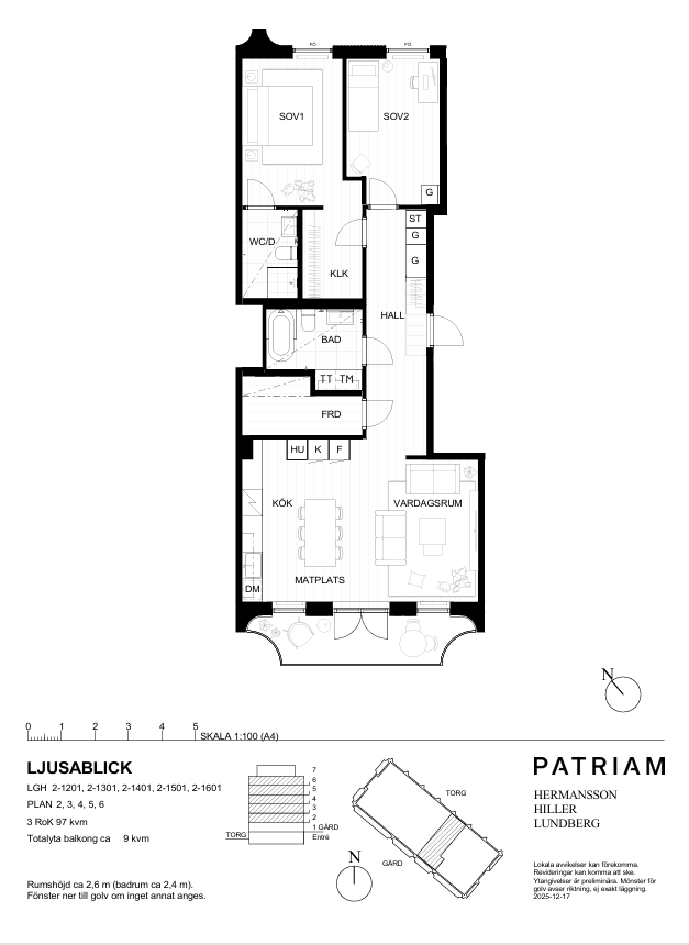 Planlösning från Primusgatan 20, Lgh 2-1601, Till salu i Lilla Essingen, Stockholm