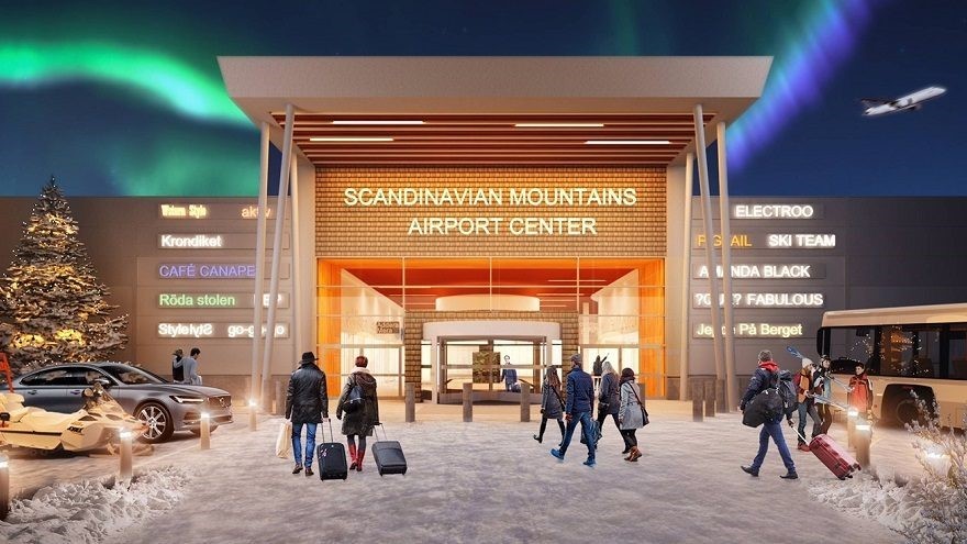 Scandinavian Mountains Airport. Terminalen är bekväm och välutrustad,café, butik, shop