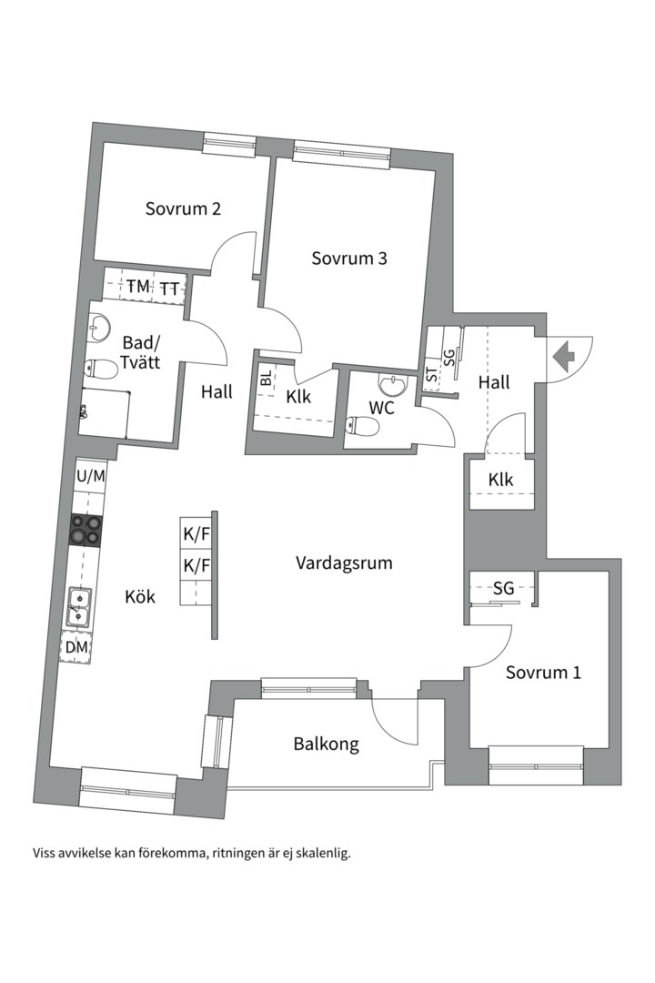 Planlösning från Vattholmavägen 1C, Till salu i Kapellgärdet, Uppsala